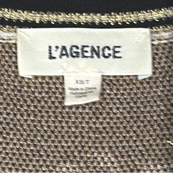 L’AGENCE Long Beige Cardigan with Striped Trim - Picture 2 of 6